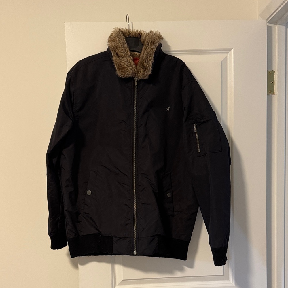Altamont Black Bomber Jacket with Faux Fur Collar